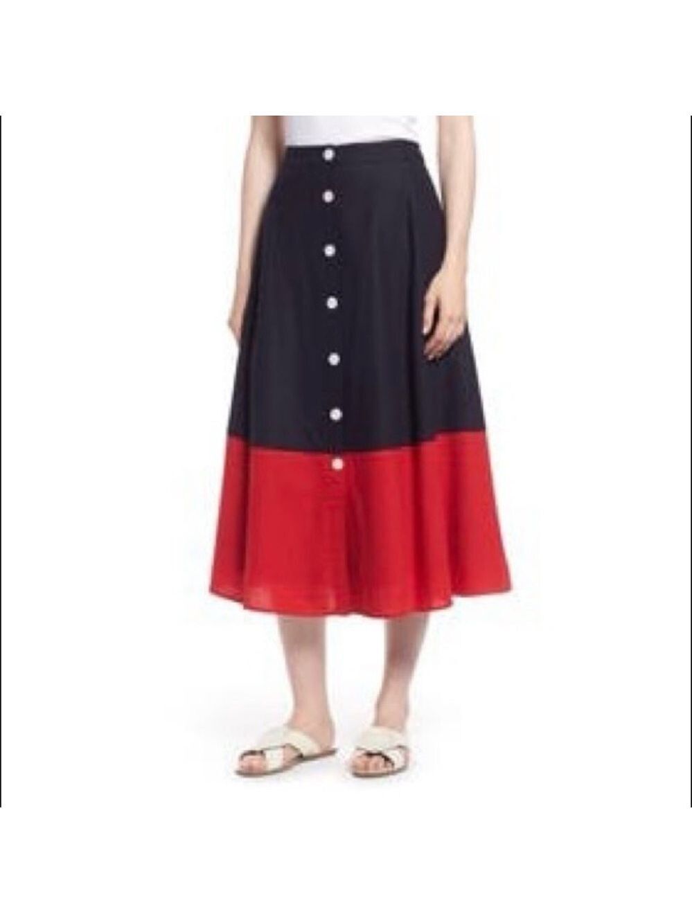 NWT 1901 Colorblock Linen Blend Skirt. Size 6